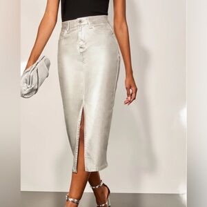 Banana Republic coffee Silver Pencil Midi Skirt with Slit, new, no tag